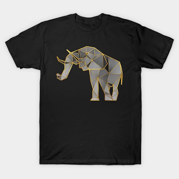 Elephant Geometric Gold Lines 2 T-Shirt by HappyGiftArt